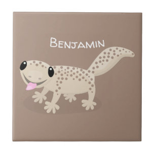 Cute spotted tan gecko cartoon illustration tegeltje