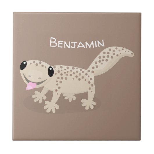 Cute spotted tan gecko cartoon illustration tegeltje (Voorkant)