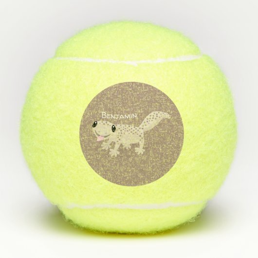 Cute spotted tan gecko cartoon illustration tennisballen (Voorkant)