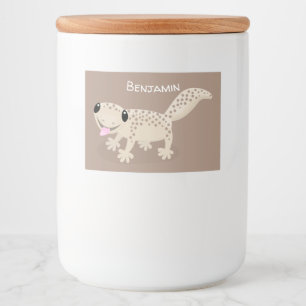 Cute spotted tan gecko cartoon illustration voedselcontainer etiket