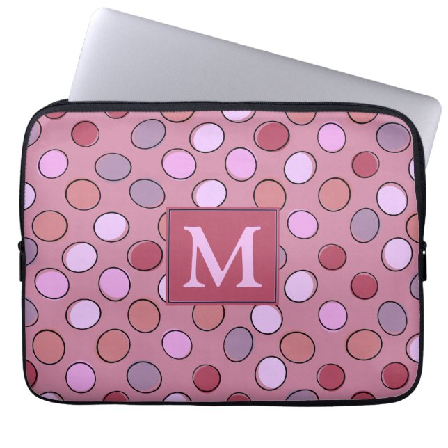 Cute Spotty Pattern Pink Monogram Laptop Sleeve (Voorkant)