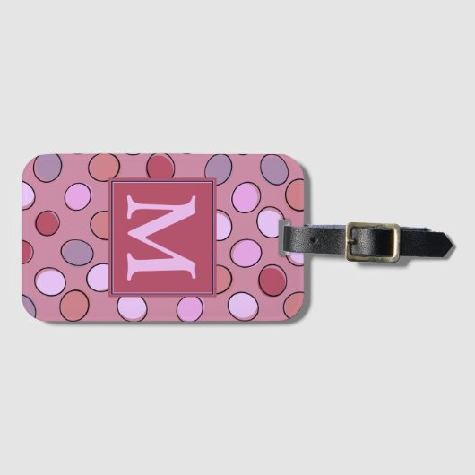 Cute Spotty Pattern Pink Purple Monogram Bagagelabel (Voorkant (horizontaal))