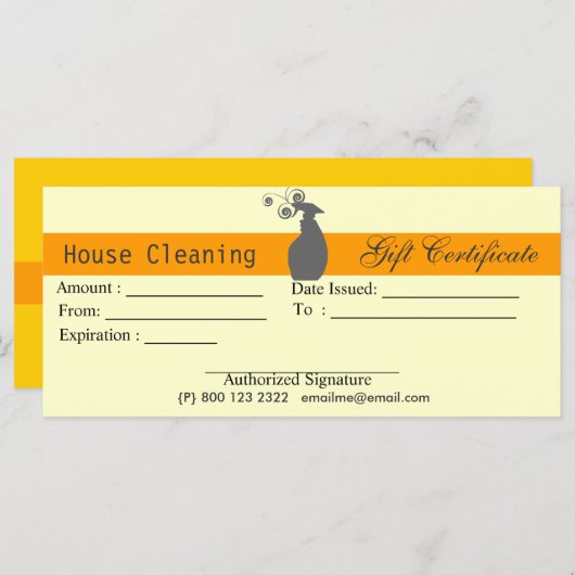 Cute Spray Bottle Housekeeping Gift Certificate (Voorkant / Achterkant)