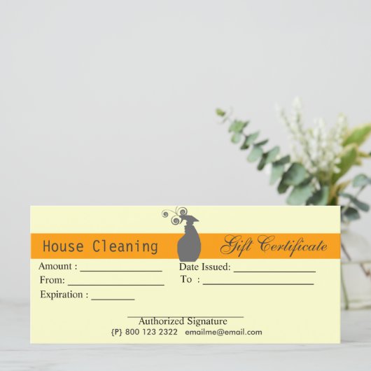Cute Spray Bottle Housekeeping Gift Certificate (Staand voorkant)
