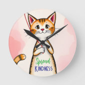 Cute Spread Kindness Cat Clock Ronde Klok (Voorkant)