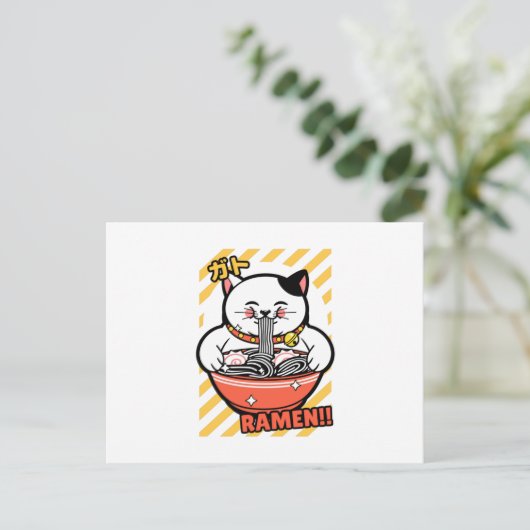 Cute Spread Love Lucky Cat from Japan Eating Ramen Briefkaart (Staand voorkant)
