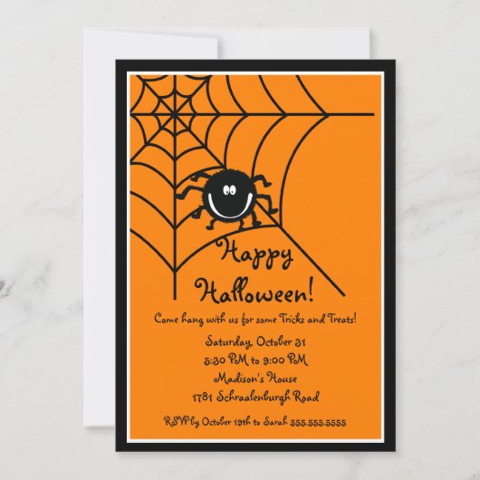 Cute Sprider Halloween Party Invitation Kaart (Voorkant)