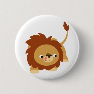 Cute Sprightly Cartoon Lion Button Badge