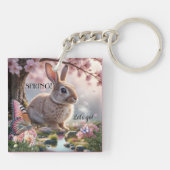 Cute Spring Bunny Butterfly Nature Sleutelhanger (Achterkant)