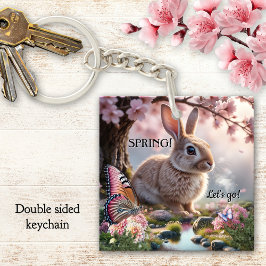 Cute Spring Bunny Butterfly Nature Sleutelhanger