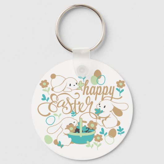 Cute Spring Bunny en Paastuin Sleutelhanger (Voorkant)