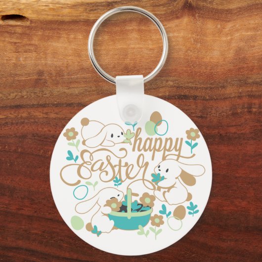 Cute Spring Bunny en Paastuin Sleutelhanger (Voorkant)