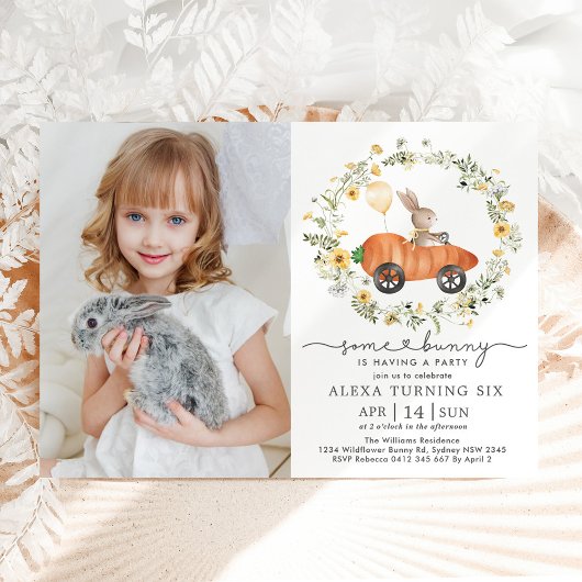 Cute Spring Bunny Rabbit Wildflower Birthday Foto Kaart