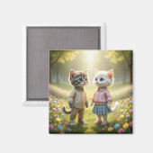 Cute Spring Cat Magnet | Tom & Luna Flower Meadow  (Voorkant / Achterkant)