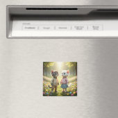 Cute Spring Cat Magnet | Tom & Luna Flower Meadow  (Insitu (Vaatwasser))