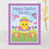Cute Spring Chick & Chocolate Eggs Easter Kaart (Gele Bloem)