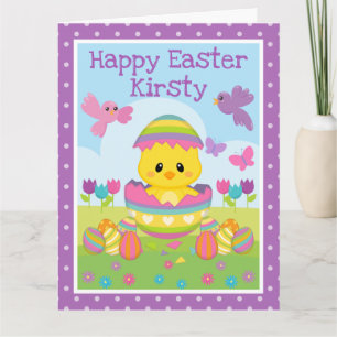 Cute Spring Chick & Chocolate Eggs Easter Kaart