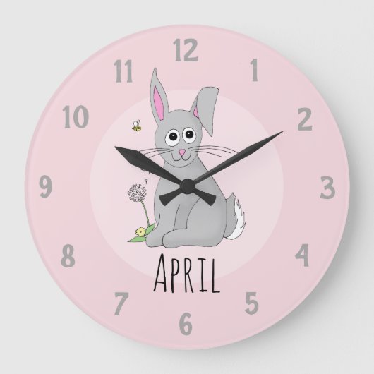 Cute Spring Easter Bunny Rabbit Name Kinder Nurser Grote Klok (Voorkant)