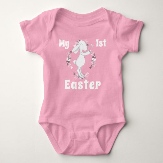 Cute Spring Easter Bunny Rabbit Pink Floral Romper (Voorkant)