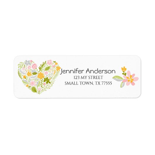 Cute Spring Easter Pink Green Floral Heart Adres Etiket (Voorkant)