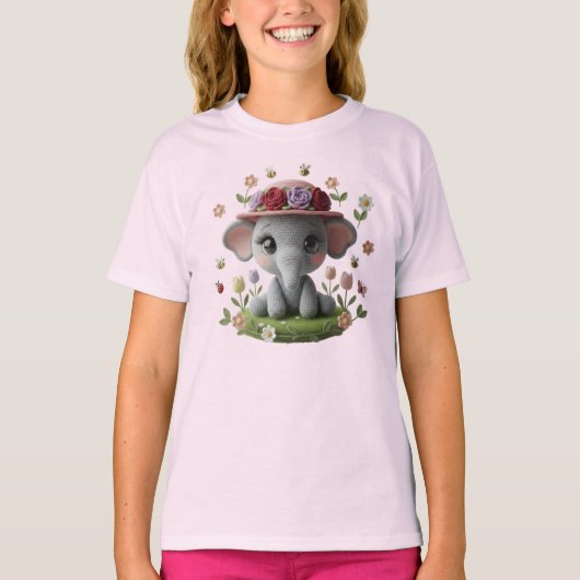 Cute Spring Elephant Crochet Style  T-shirt (Voorkant)