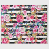 Cute spring floral and stripes waterverf Patroon Cadeaupapier (Vlak)