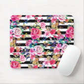 Cute spring floral and stripes waterverf Patroon Muismat (Met muis)