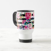 Cute spring floral and stripes waterverf Patroon Reisbeker (Voorkant links)
