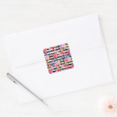 Cute spring floral and stripes waterverf Patroon Vierkante Sticker (Envelop)