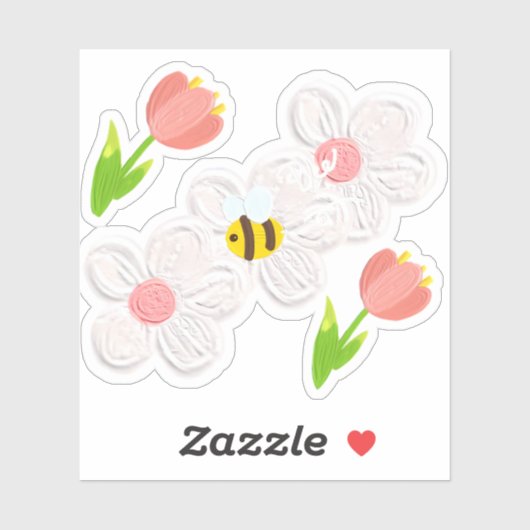 Cute Spring Floral Bee Sticker (Vel)
