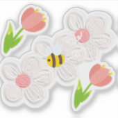 Cute Spring Floral Bee Sticker (Voorkant)