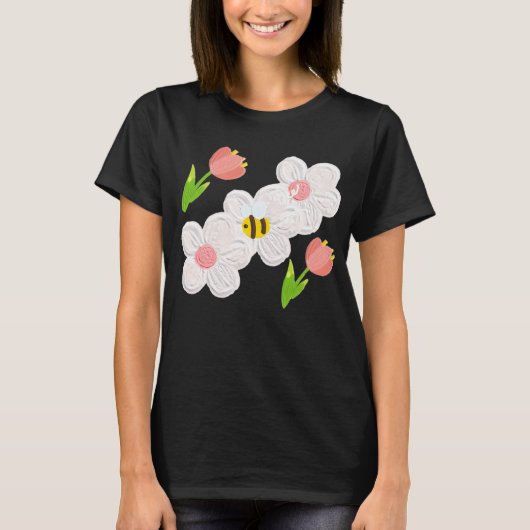 Cute Spring Floral Bee T-Shirt (Voorkant)