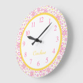 Cute Spring Floral Yellow & Pink Wall Clock Grote Klok (Hoek)