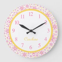 Cute Spring Floral Yellow & Pink Wall Clock