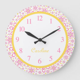 Cute Spring Floral Yellow & Pink Wall Clock Grote Klok