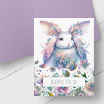 Cute Spring Flowers Bunny Easter Card