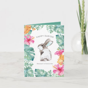 Cute Spring Flowers Bunny Easter Card Feestdagen Kaart