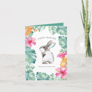 Cute Spring Flowers Bunny Easter Card Feestdagen Kaart