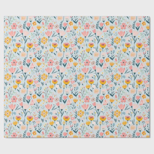 Cute Spring Flowers Patroon Cadeaupapier (Vlak)