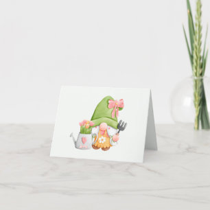 Cute Spring Garden Gnome and Tulip Flowers Bedankkaart