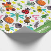 Cute Spring Insects Pattern Kinder Name Age Birthd Cadeaupapier (Hoek)