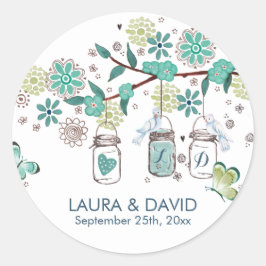 Cute spring Mason Jars Garden Wedding Ronde Sticker