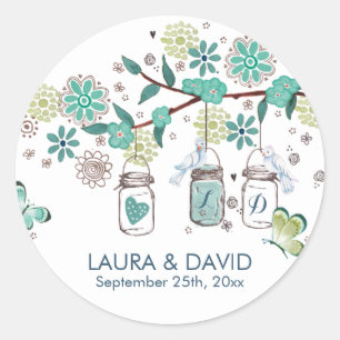Cute spring Mason Jars Garden Wedding Ronde Sticker