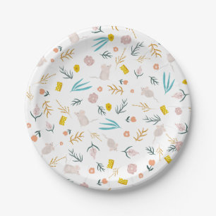 Cute spring-muice floral whimsical-patroon papieren bordje