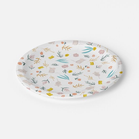 Cute spring-muice floral whimsical-patroon papieren bordje (Gekanteld)