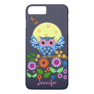 Cute spring Owl & custom name iPhone 8/7 Plus Hoesje