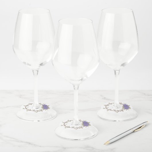 Cute Spring Paars Floral Wreatparty Wijnglaslabel (Set)