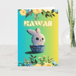 cute spring rabbit with flowers for easter kaart