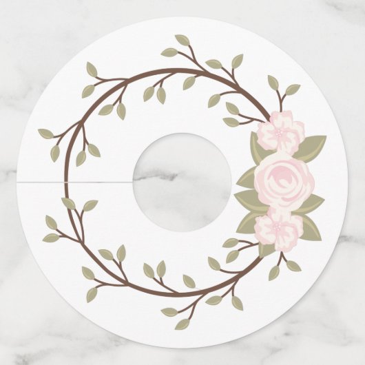 Cute Spring roze Floral Wreatparty Wijnglaslabel (Voorkant)