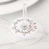 Cute Spring roze Floral Wreatparty Wijnglaslabel (Dichtbij)